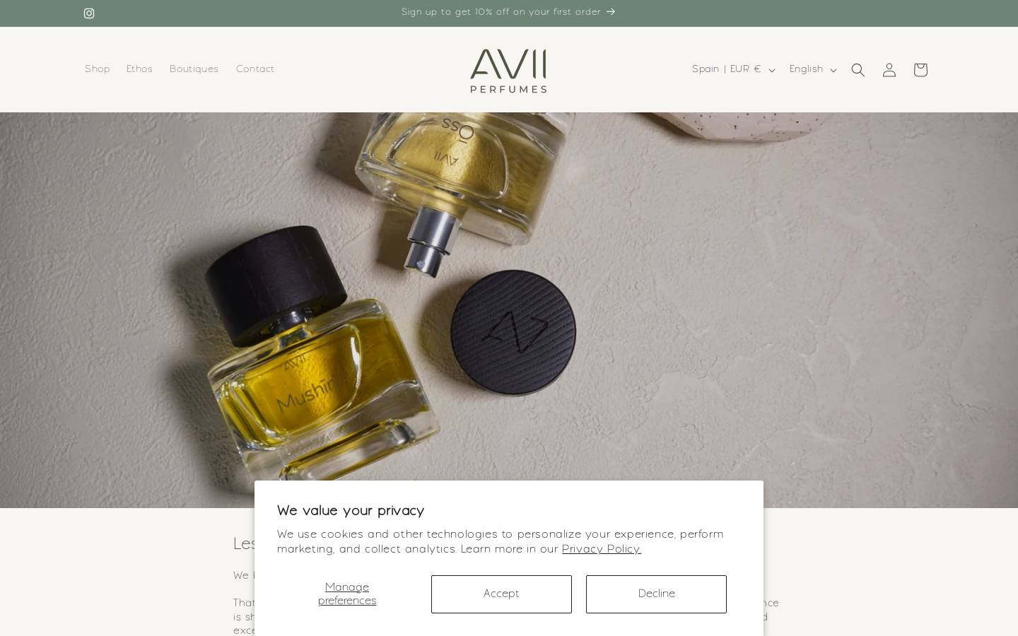 aviiperfumes.com homepage screenshot