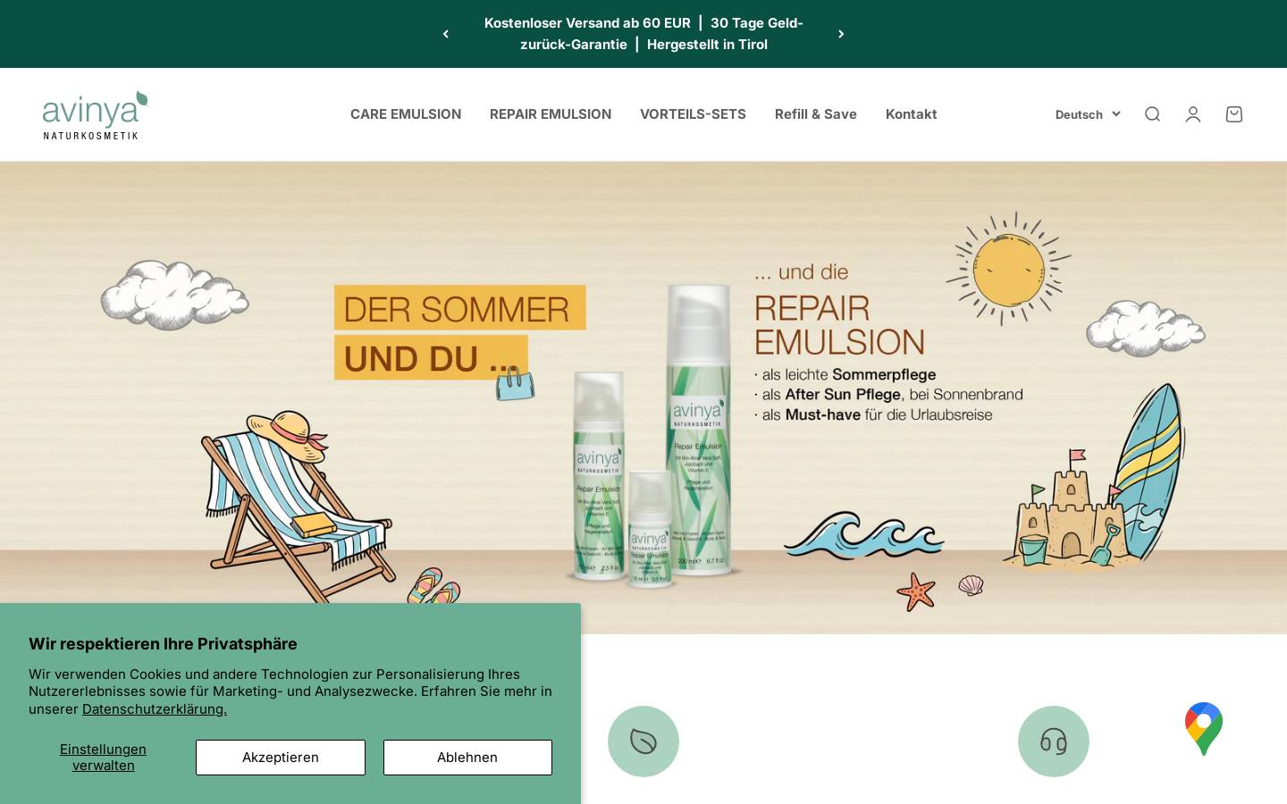 avinya.at homepage screenshot