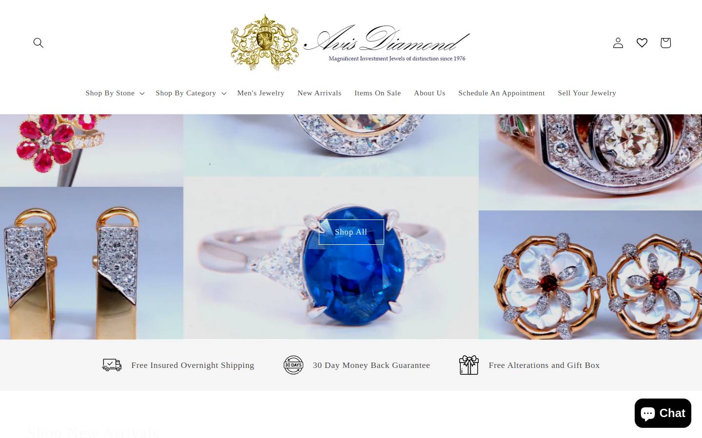 Avis Diamond Galleries homepage screenshot