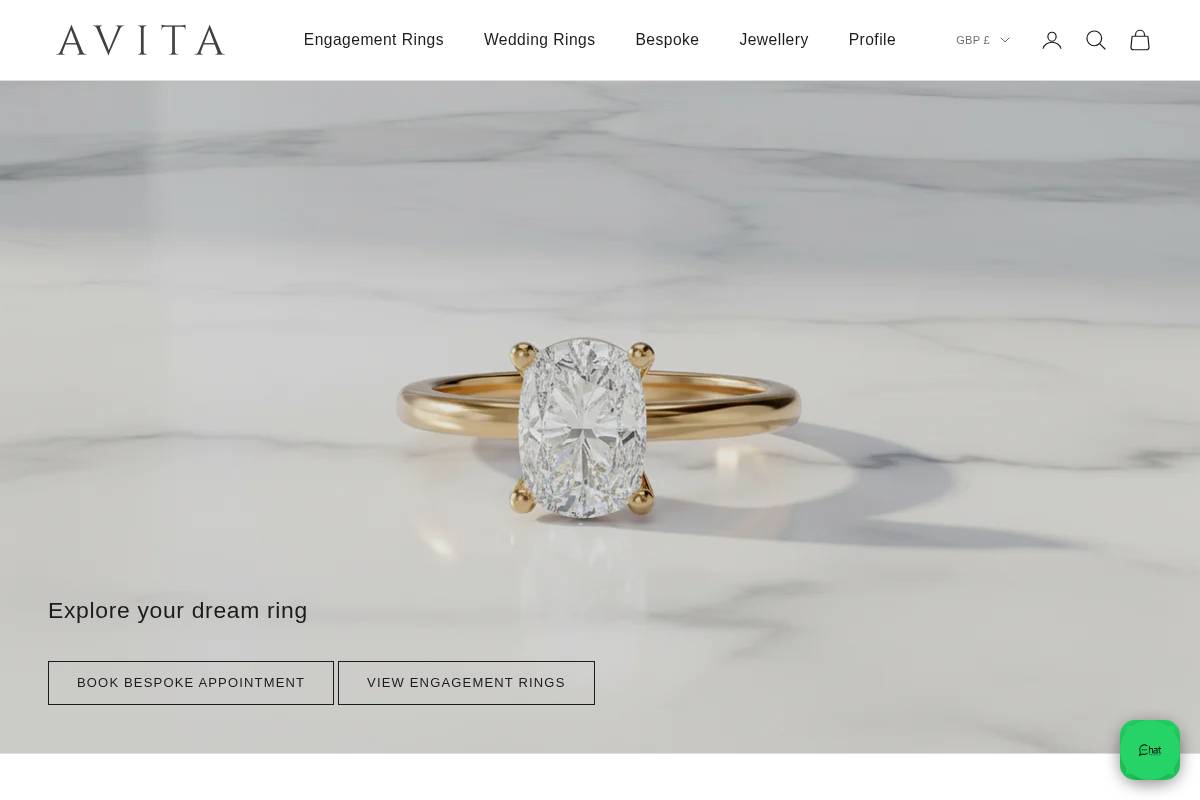 Avita Jewellery homepage screenshot