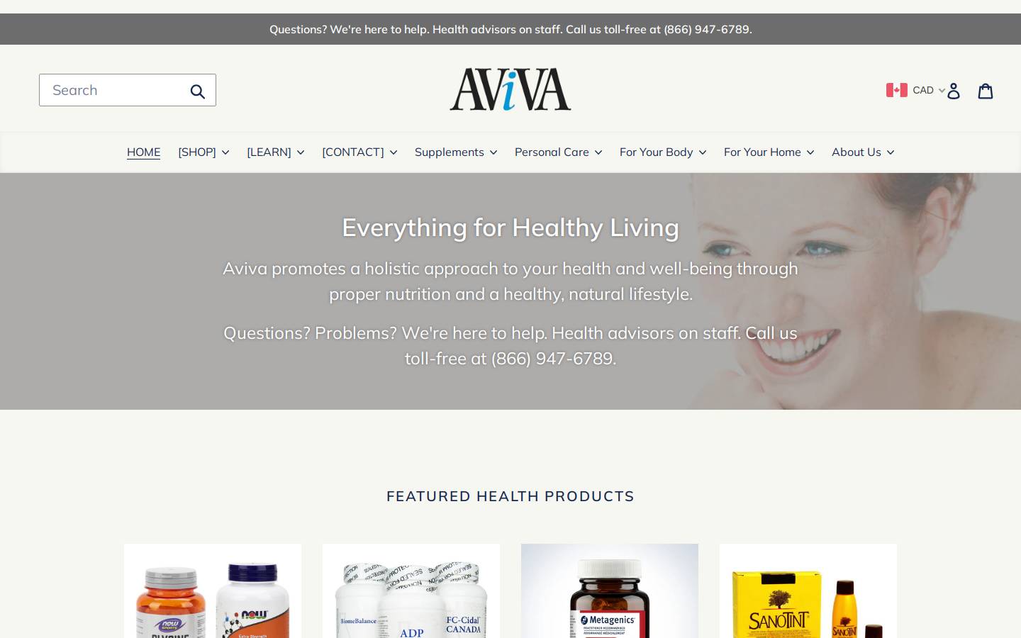 Aviva Natural Health Solutions homepage screenshot