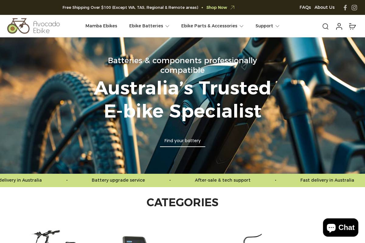 avocadoebike.com.au homepage screenshot