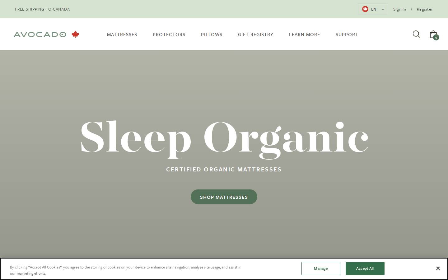 Avocado Green Mattress homepage screenshot