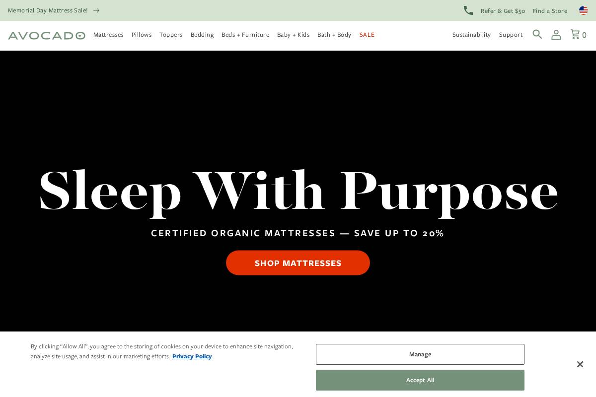 Avocado Green Mattress homepage screenshot