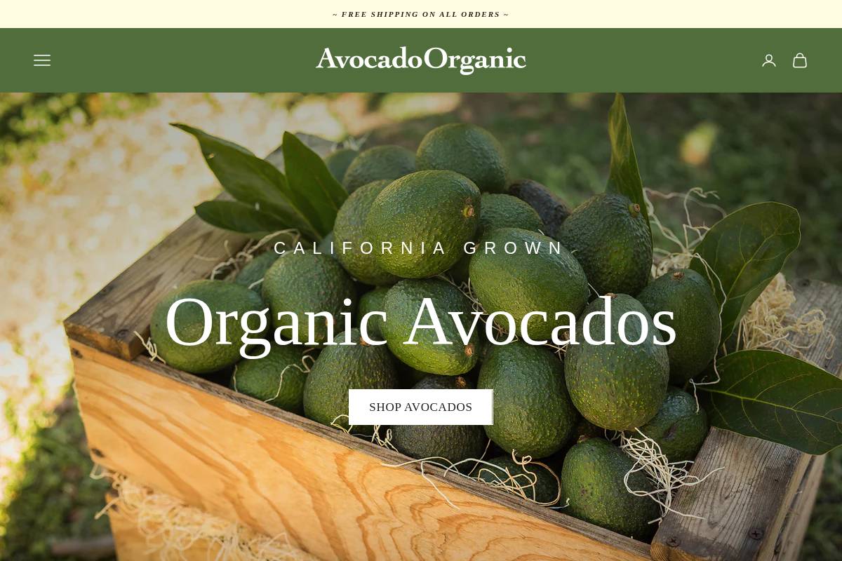 AvocadoOrganic.com homepage screenshot