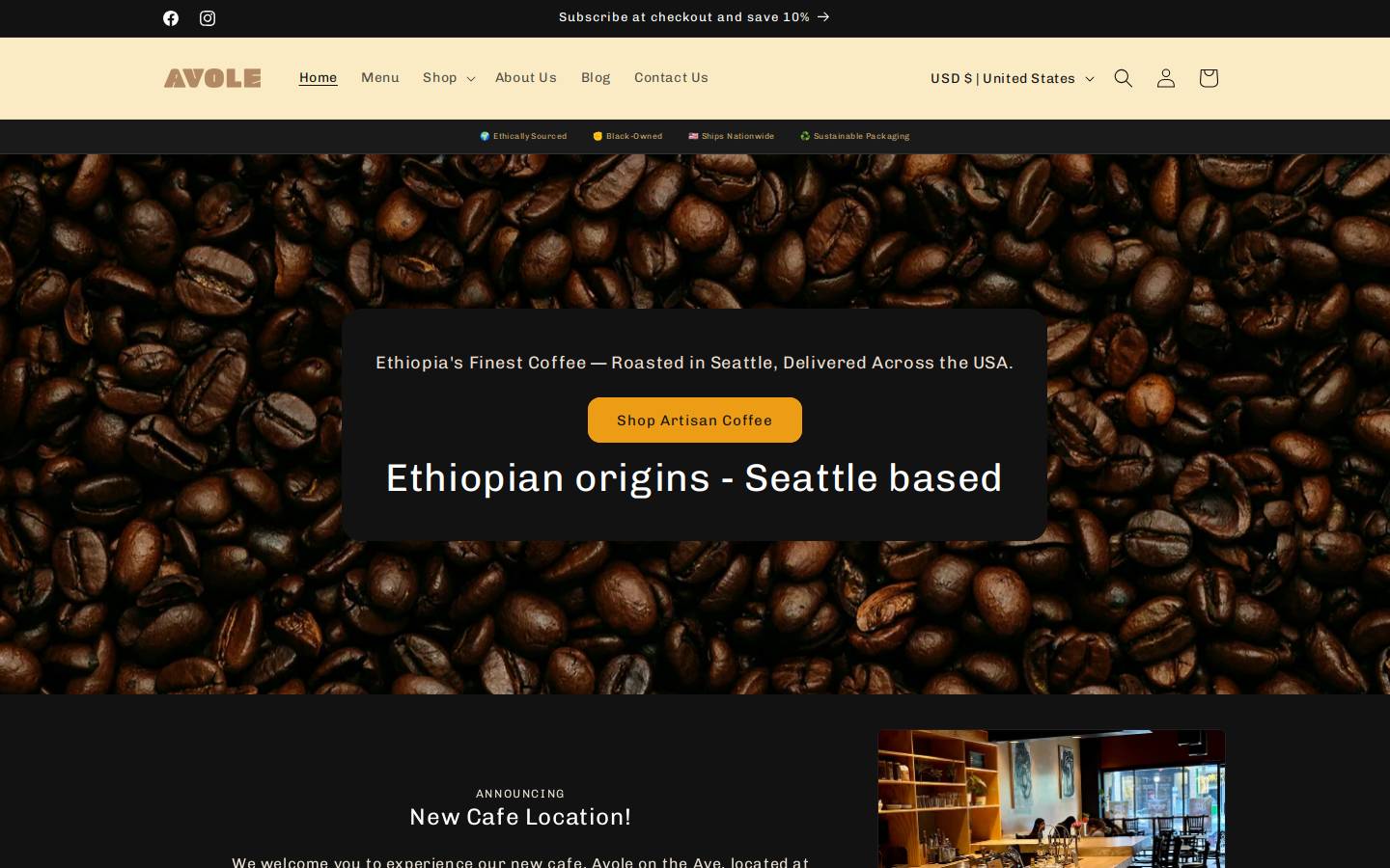 avolecoffee.com homepage screenshot