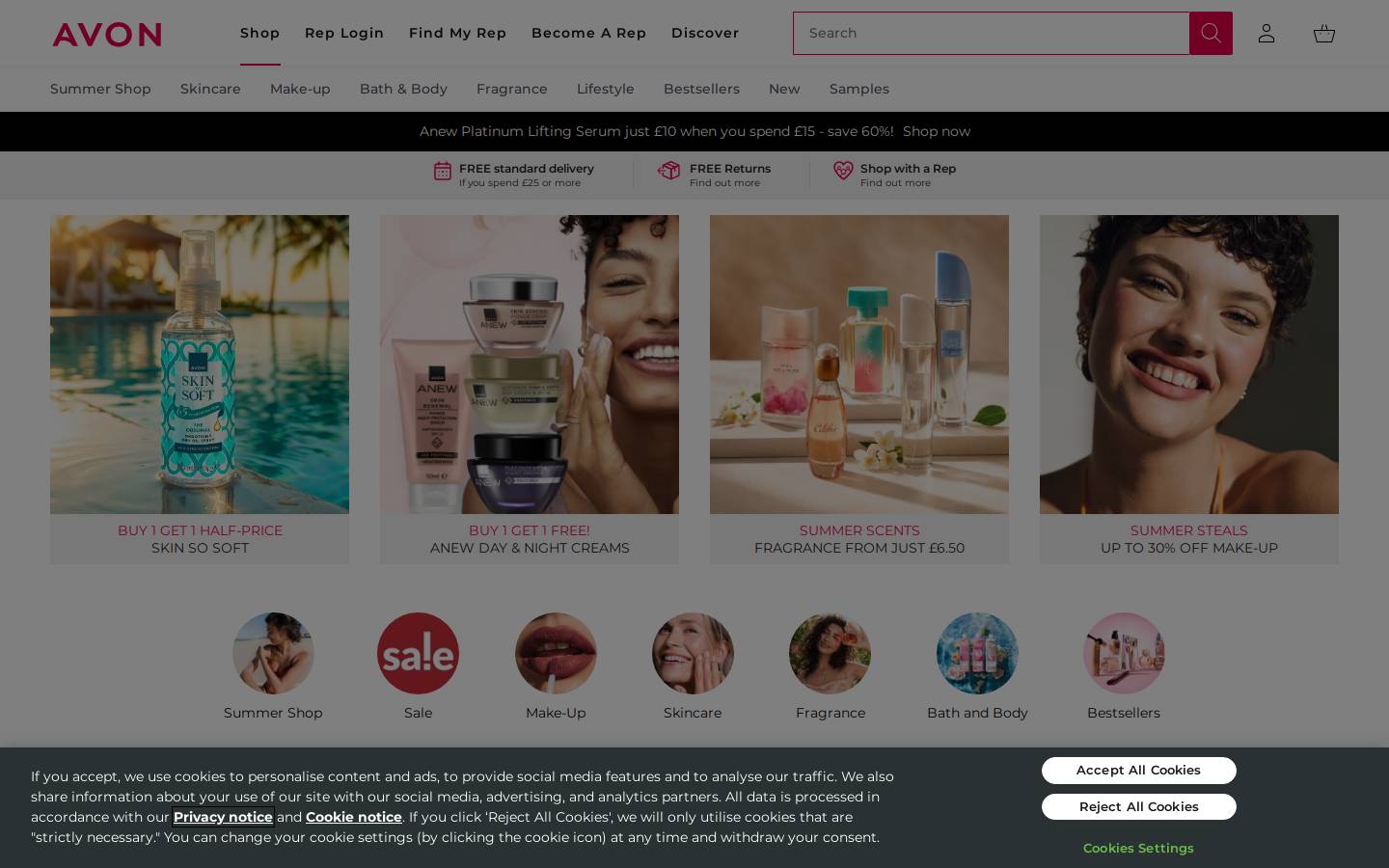 Avon Cosmetics homepage screenshot