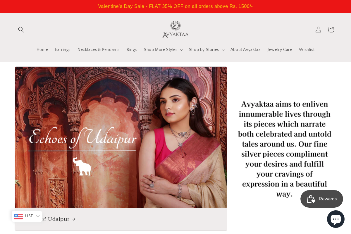 Avyaktaa: Online Silver Jewelry homepage screenshot