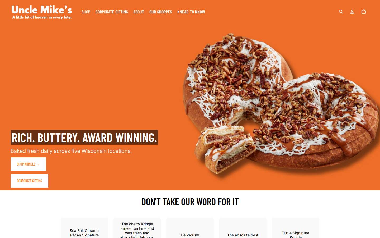 awardwinningkringle.com homepage screenshot