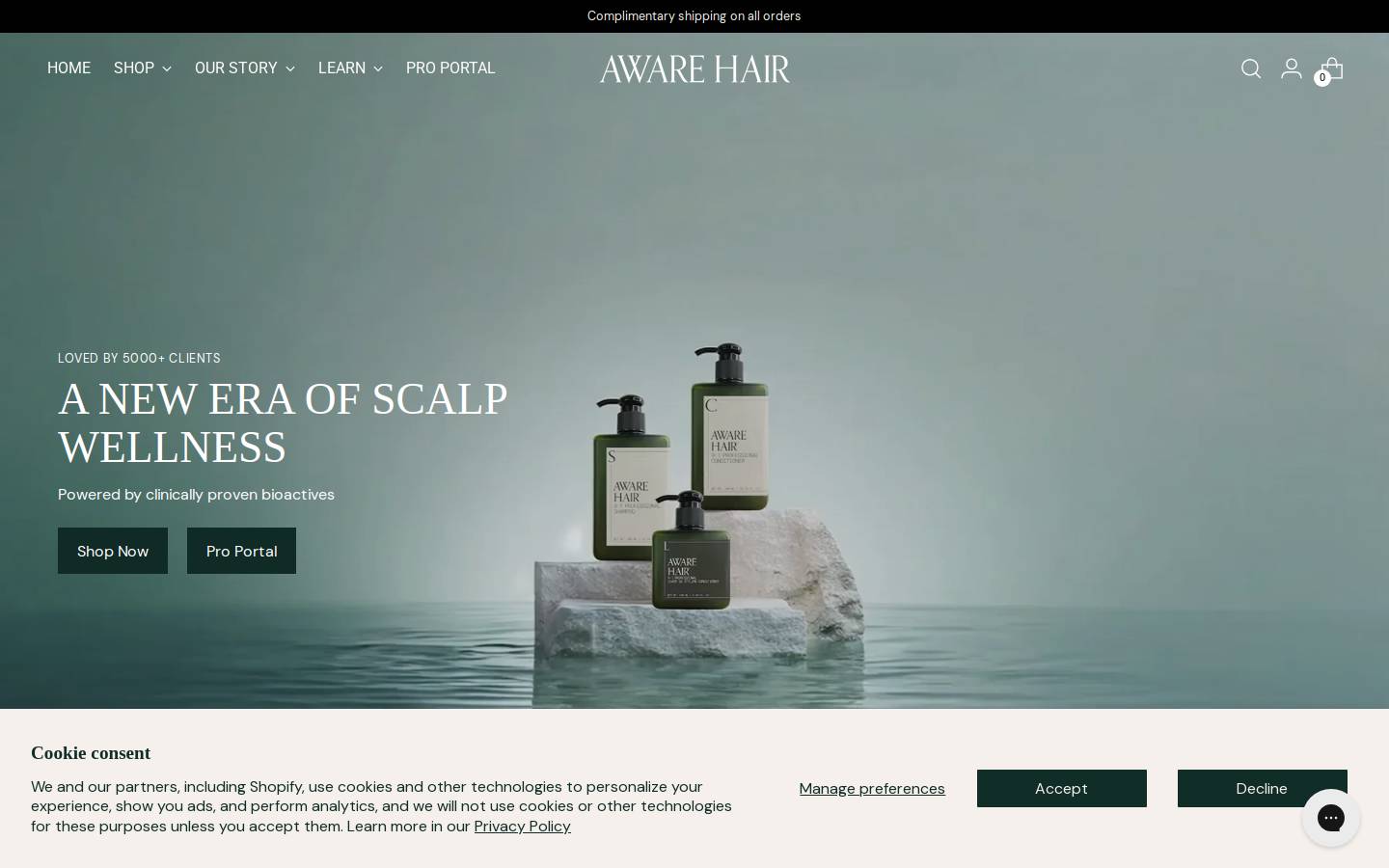 AWARE Hair homepage screenshot