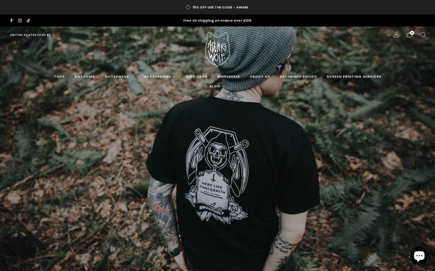 Awarewolf Apparel homepage screenshot