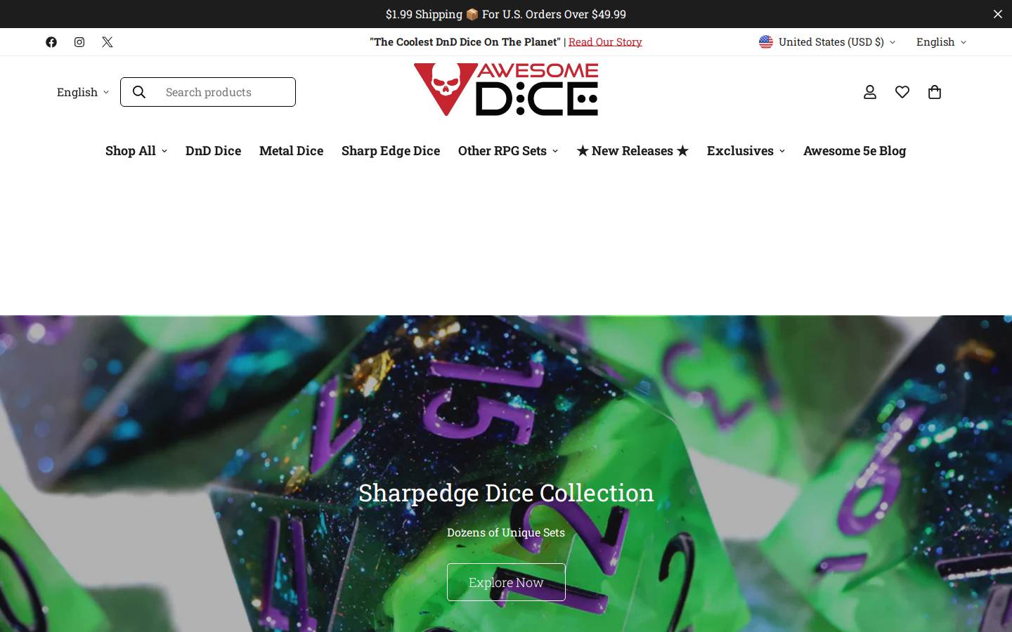 Awesome Dice homepage screenshot