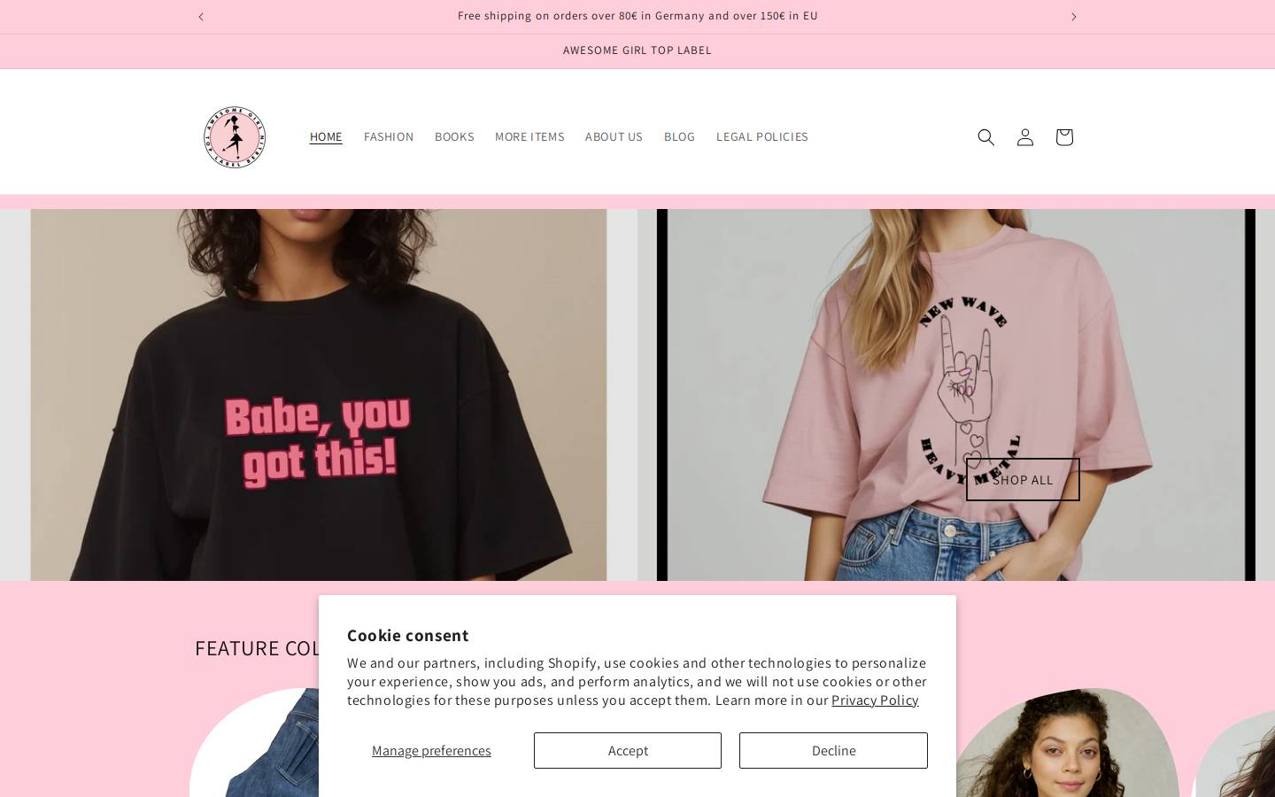 awesomegirltoplabel.com homepage screenshot