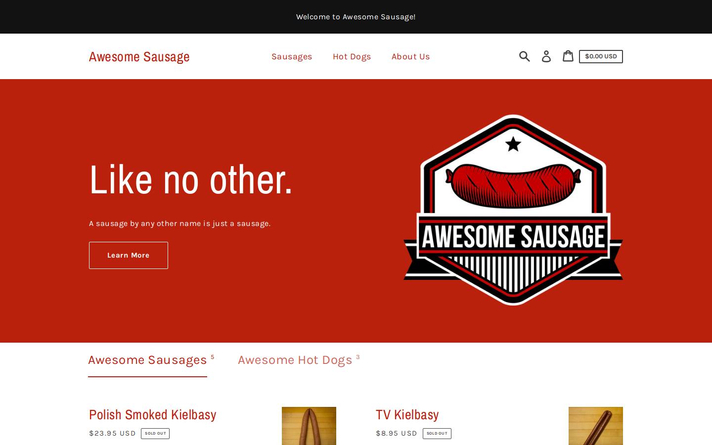 awesomesausageshop.com homepage screenshot
