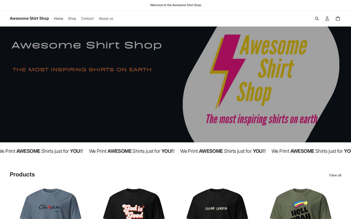 awesomeshirtshop.com homepage screenshot