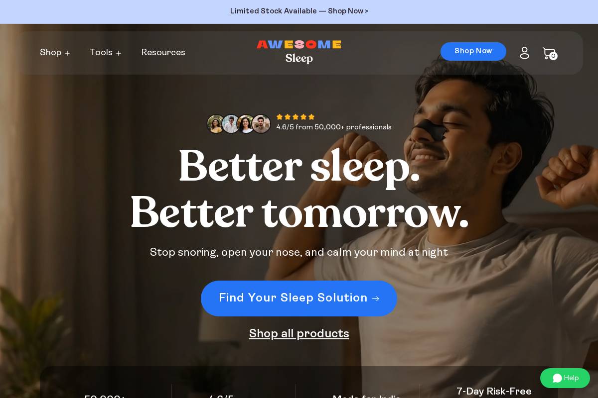 awesomesleep.in homepage screenshot