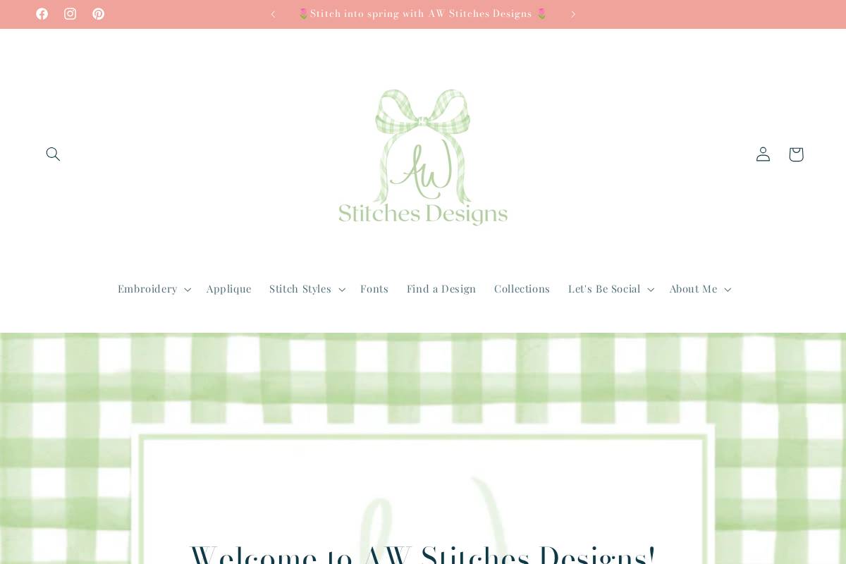 AW Stitches Designs homepage screenshot