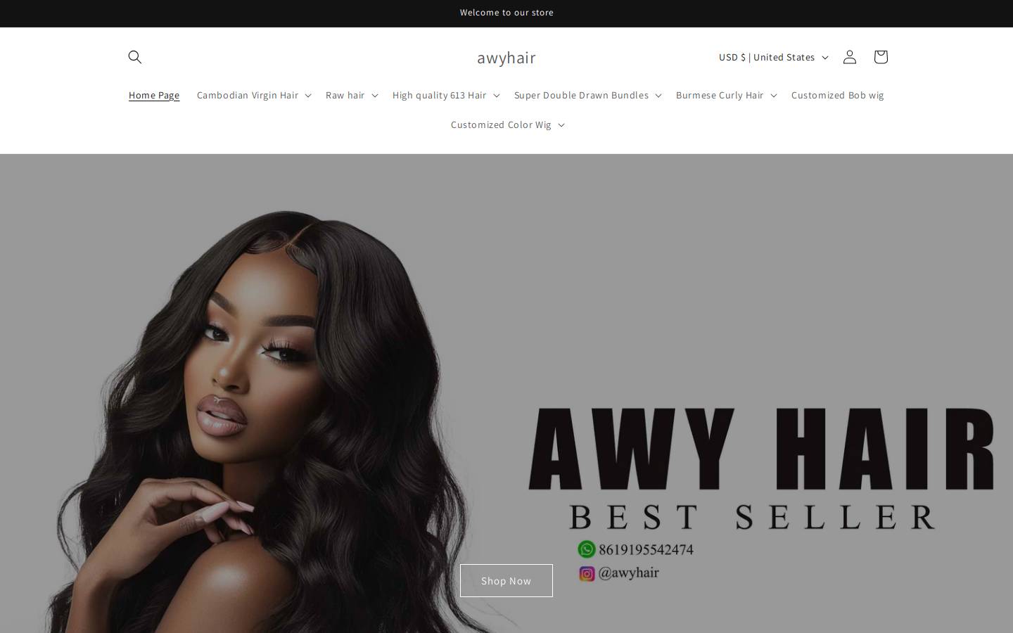 awyhair.com homepage screenshot