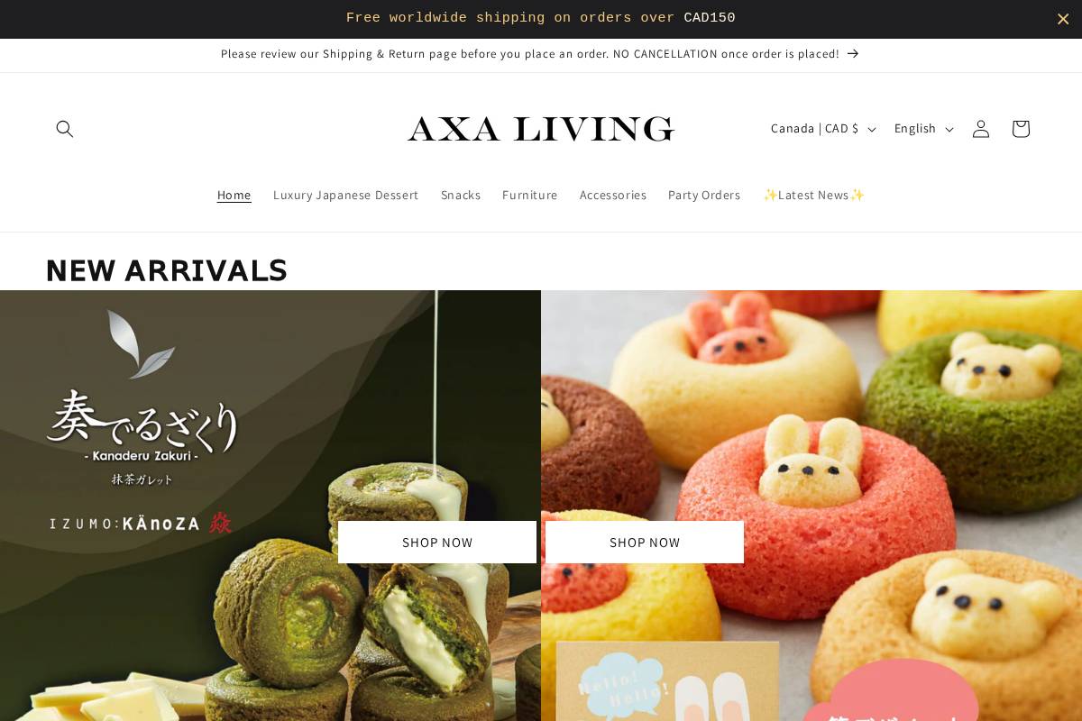 AXA LIVING - Luxury Japanese Dessert Supplier homepage screenshot