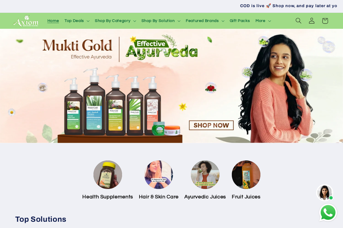 Axiom Ayurveda Pvt. Ltd. homepage screenshot