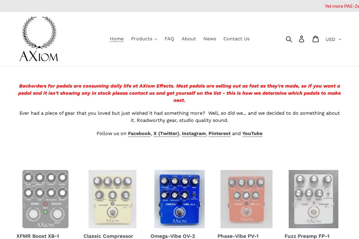 axiomeffects.com homepage screenshot