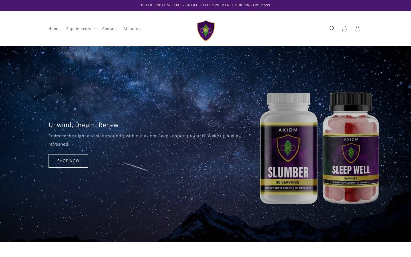 axiomsupplements.com homepage screenshot