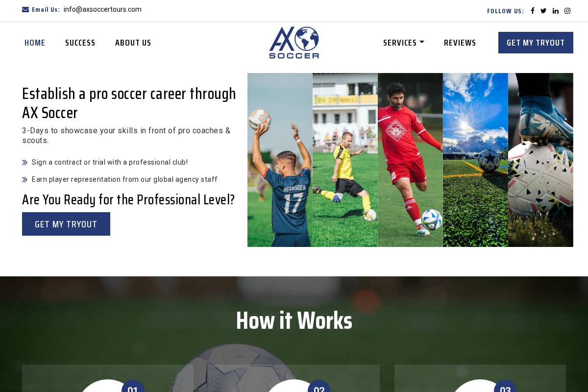 axsoccertours.com homepage screenshot