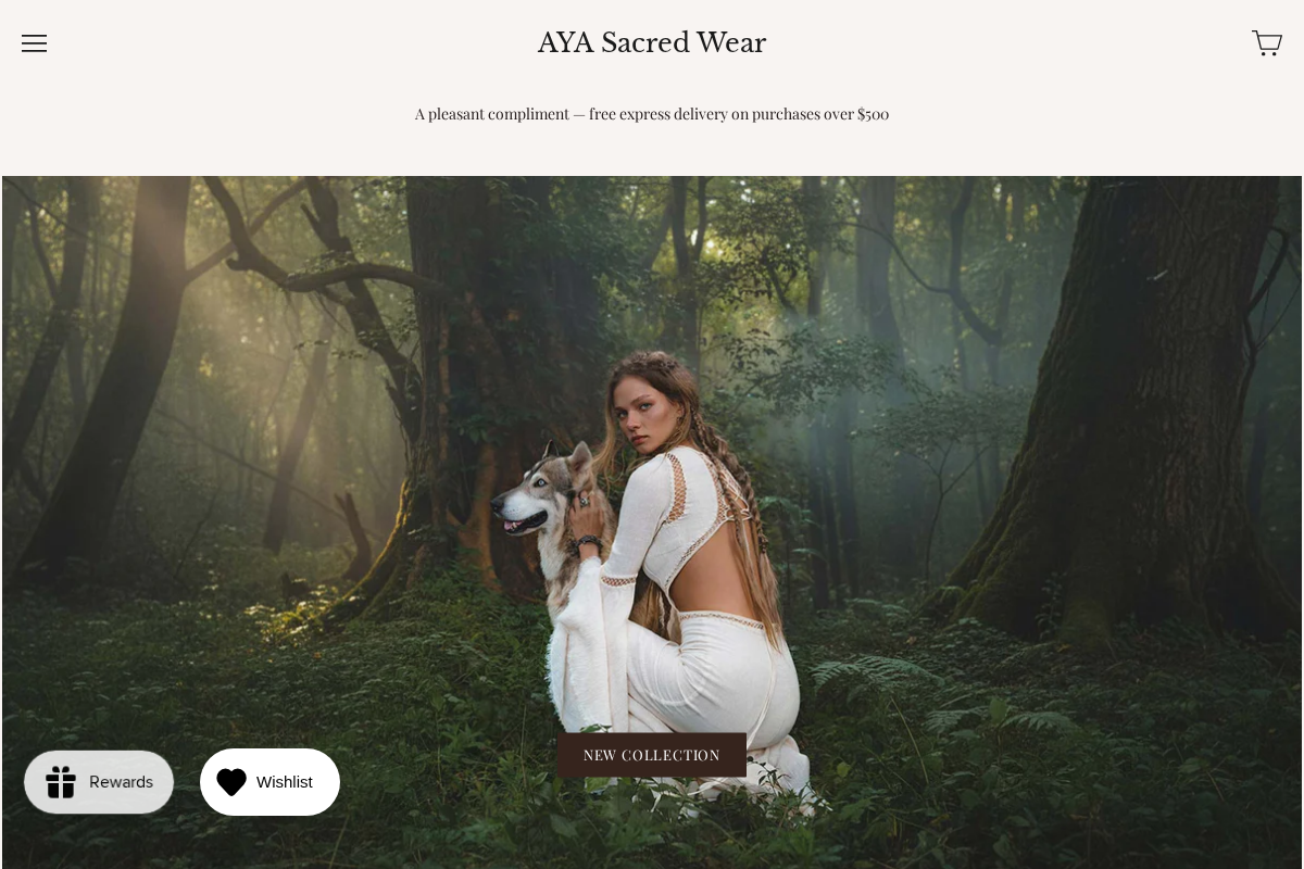 AYA Sacred Wear Bali homepage screenshot