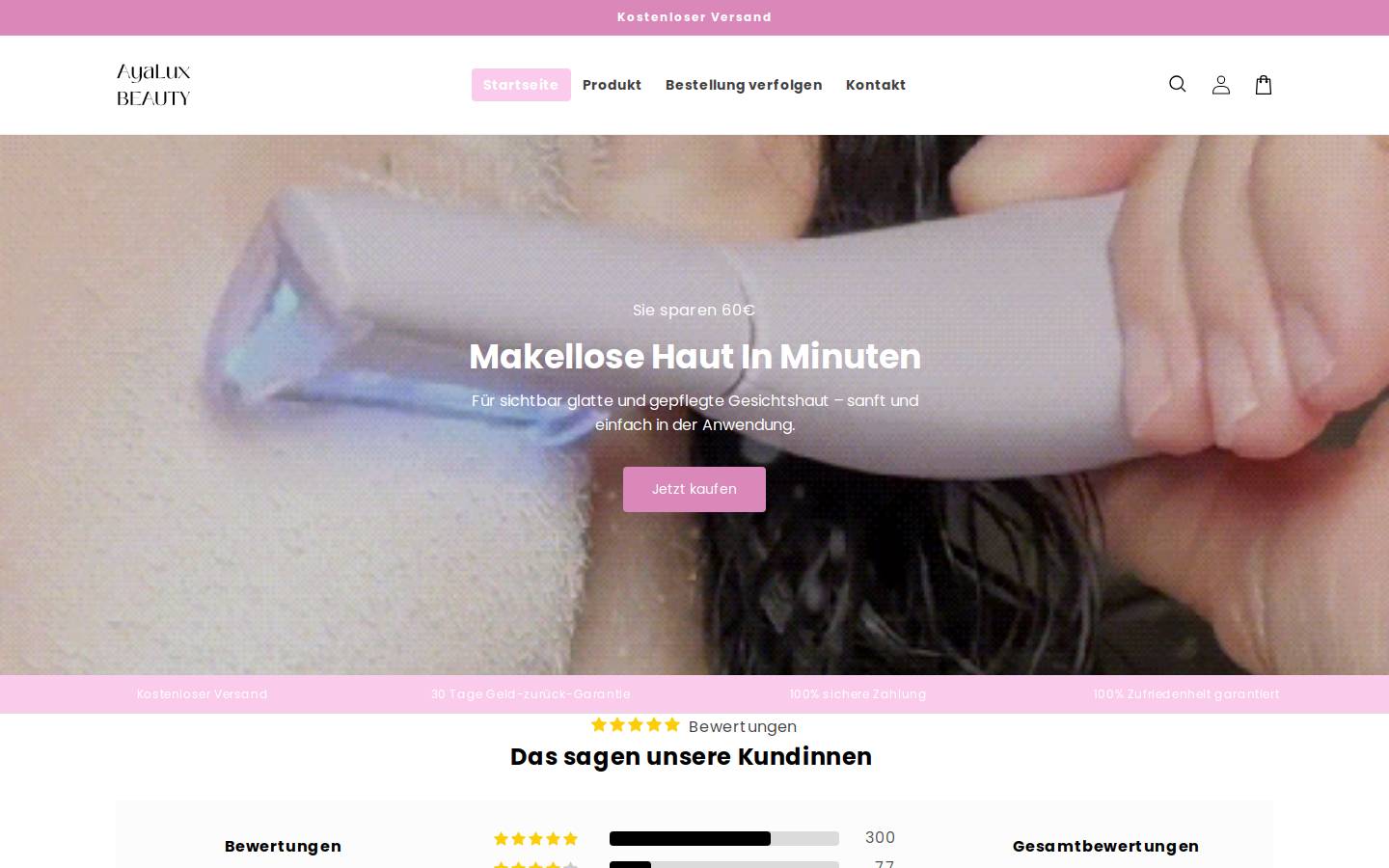 ayaluxbeauty.com homepage screenshot