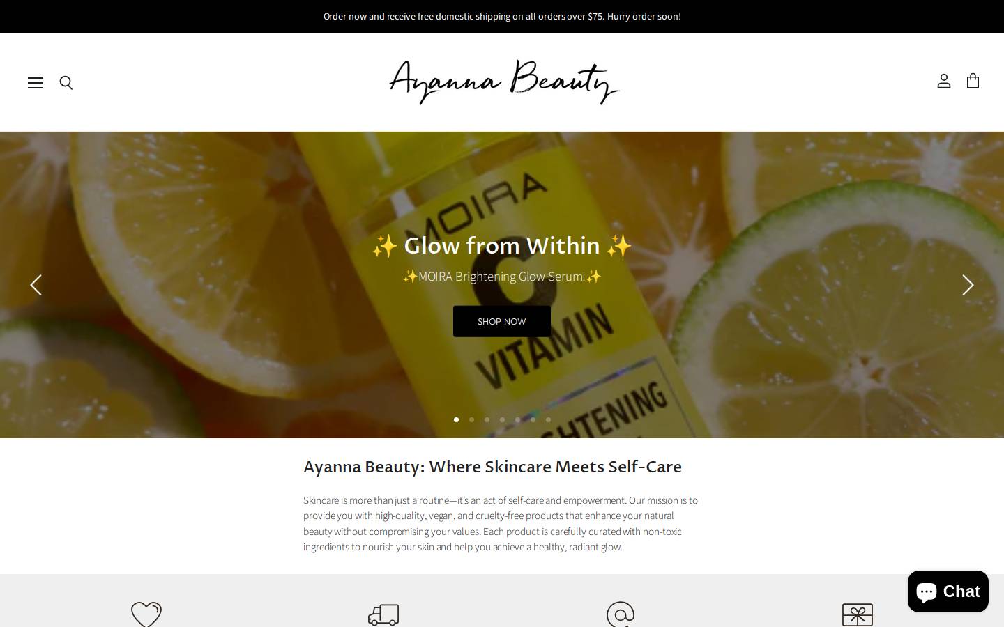 ayannabeauty.com homepage screenshot