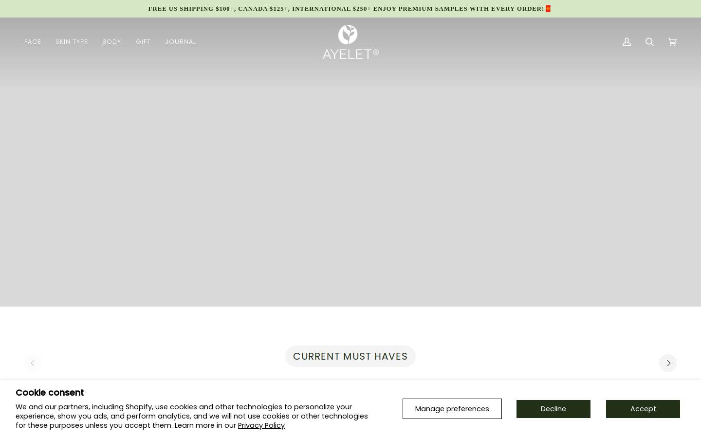 ayeletnaturals.com homepage screenshot