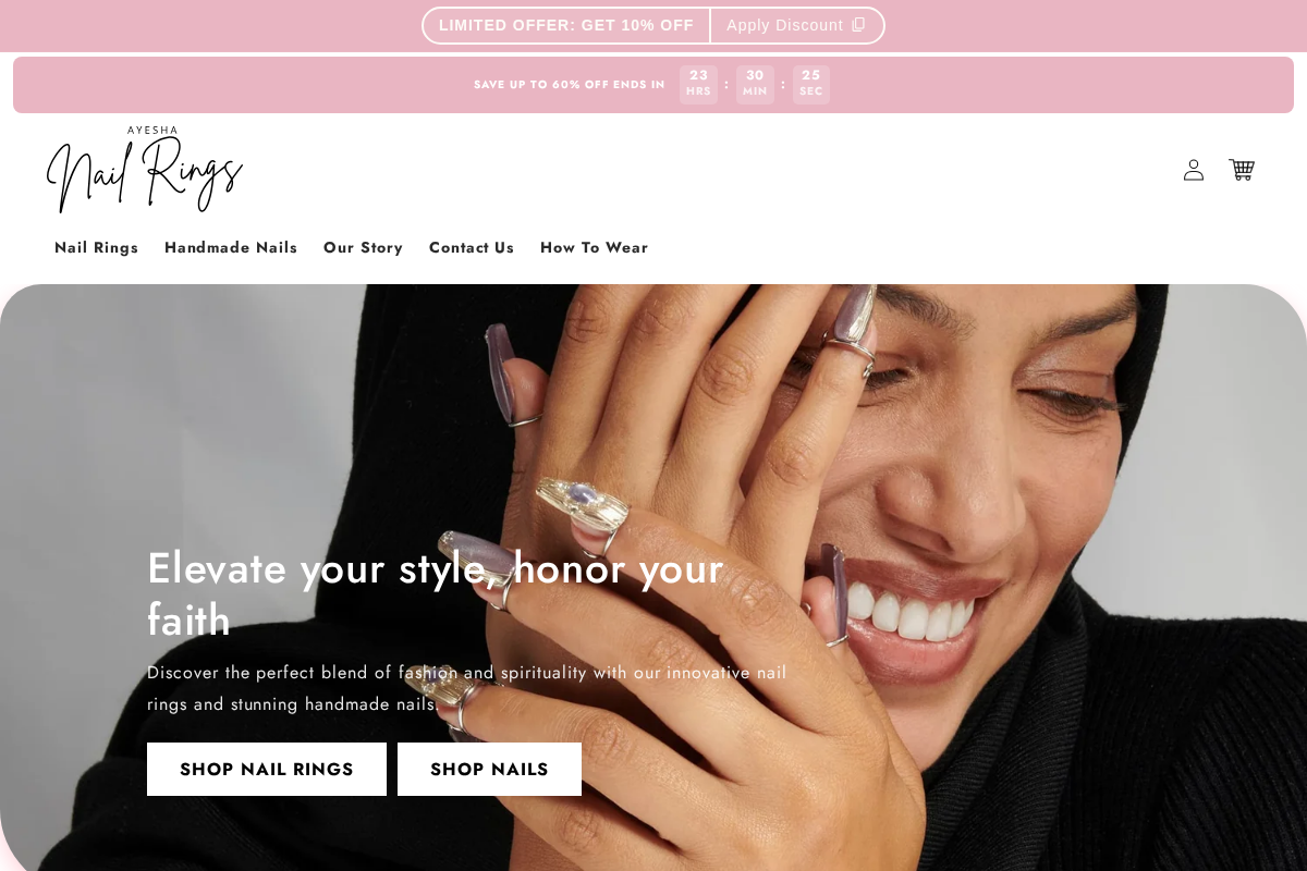 Ayesha's Nail Rings homepage screenshot