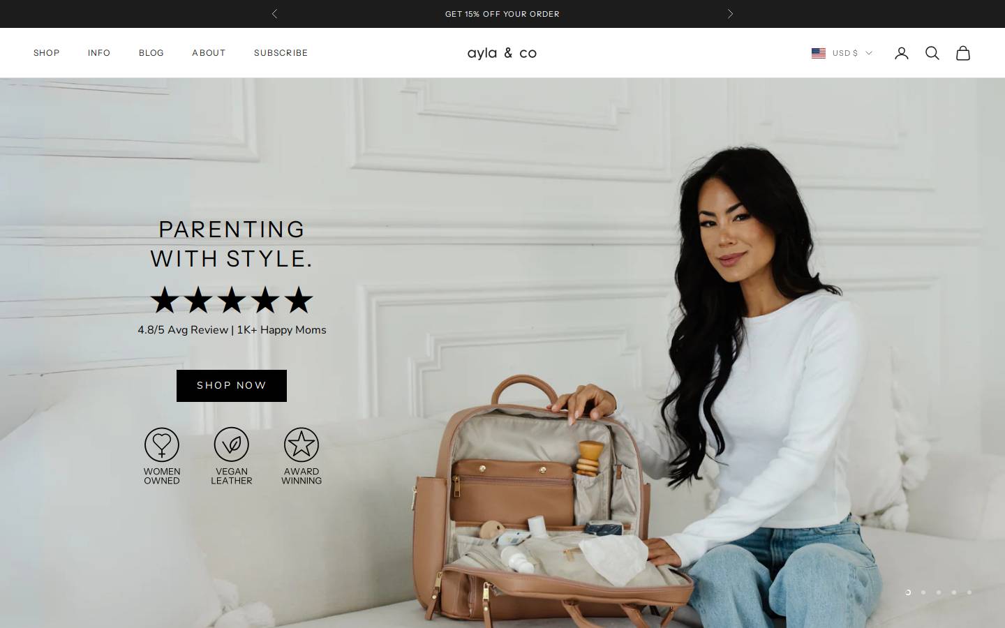aylabag.com homepage screenshot