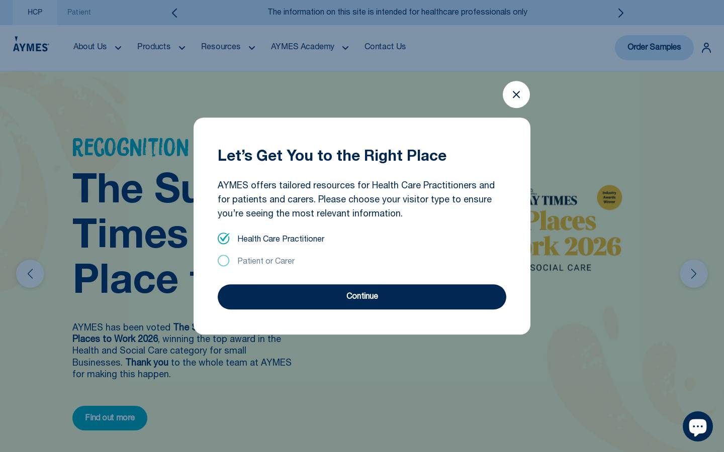 AYMES Nutrition homepage screenshot
