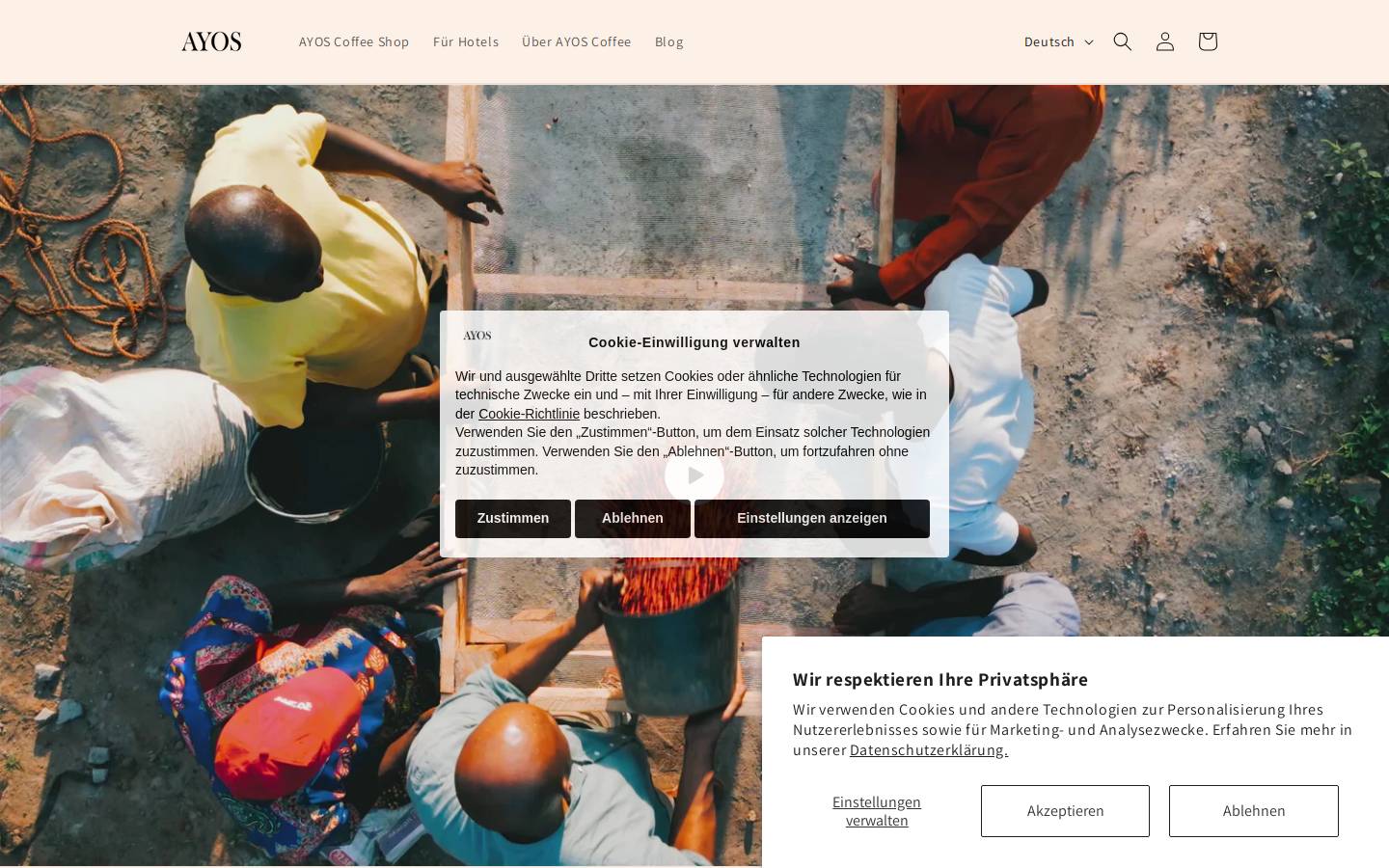 Ayos Coffee GmbH homepage screenshot