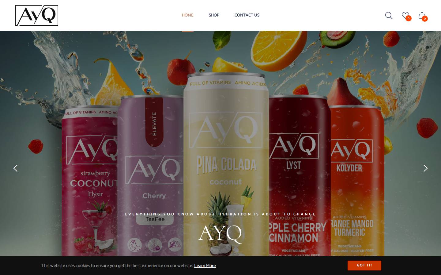 ayqbeverages.com homepage screenshot
