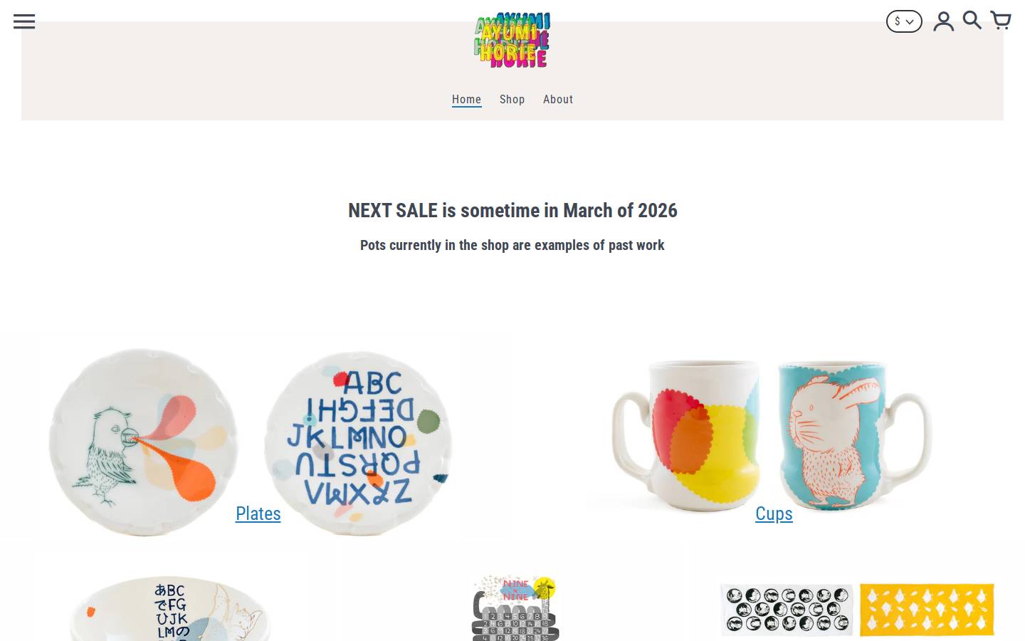 ayumihorieshop.com homepage screenshot
