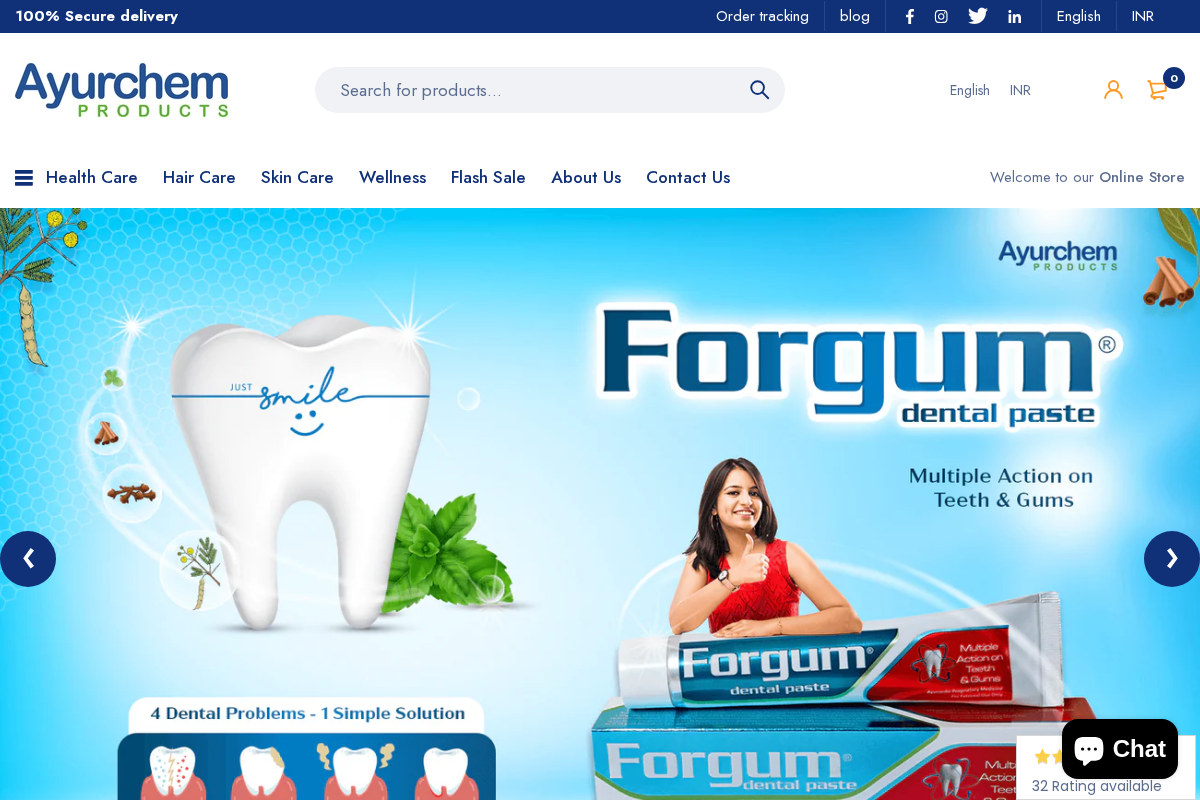 ayurchemstore homepage screenshot