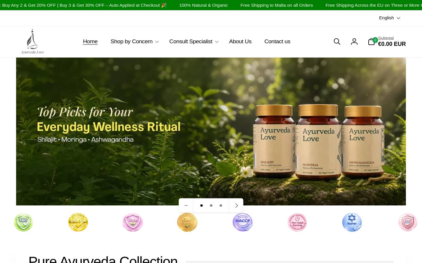 ayurvedalove.com homepage screenshot