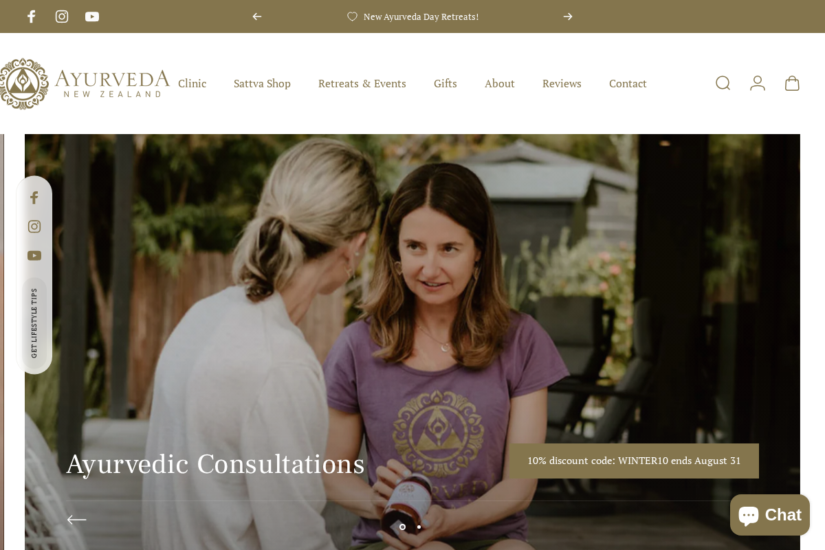 ayurvedanz.co.nz homepage screenshot