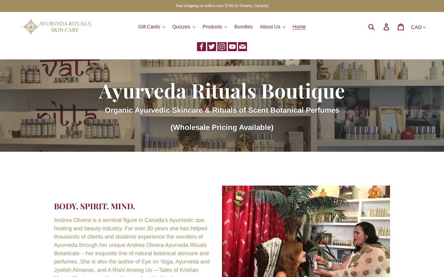 ayurvedaritualsskincare.com homepage screenshot