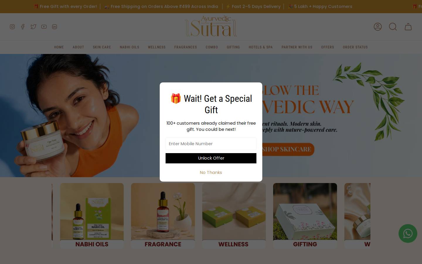 ayurvedicsutra.com homepage screenshot