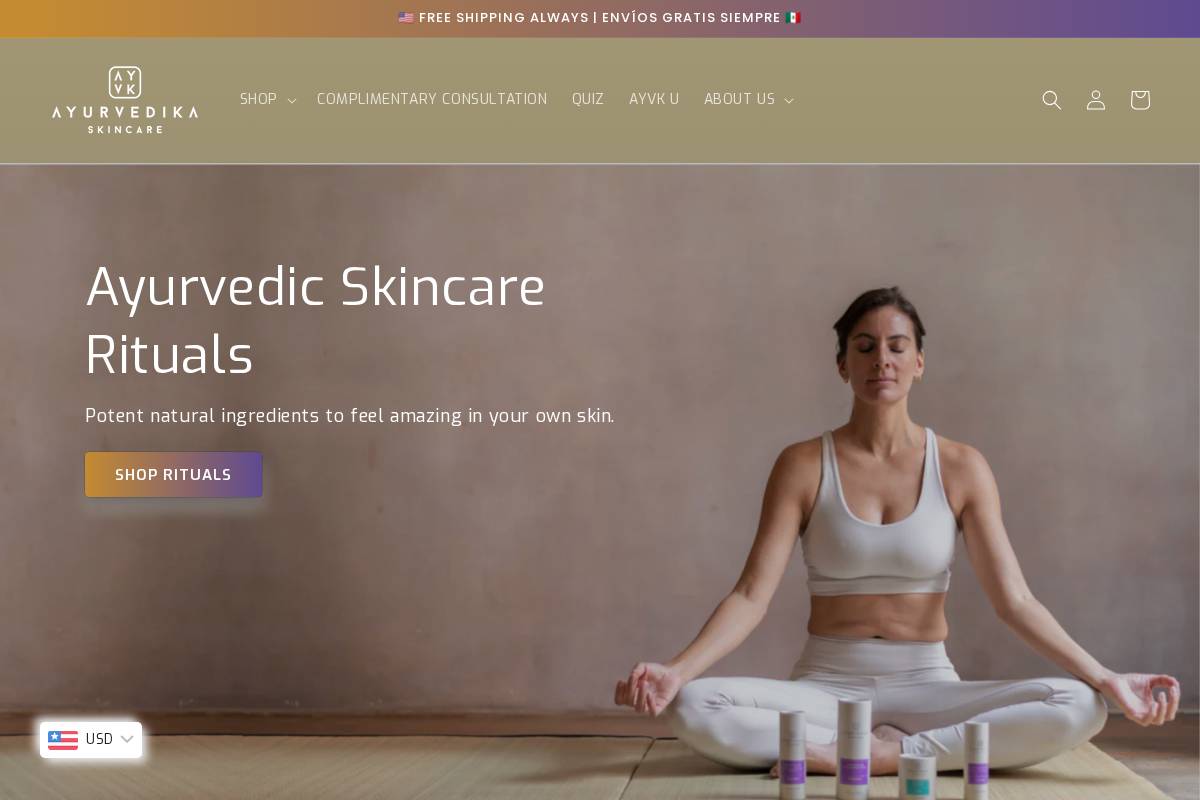 ayurvedikaskincare.com homepage screenshot
