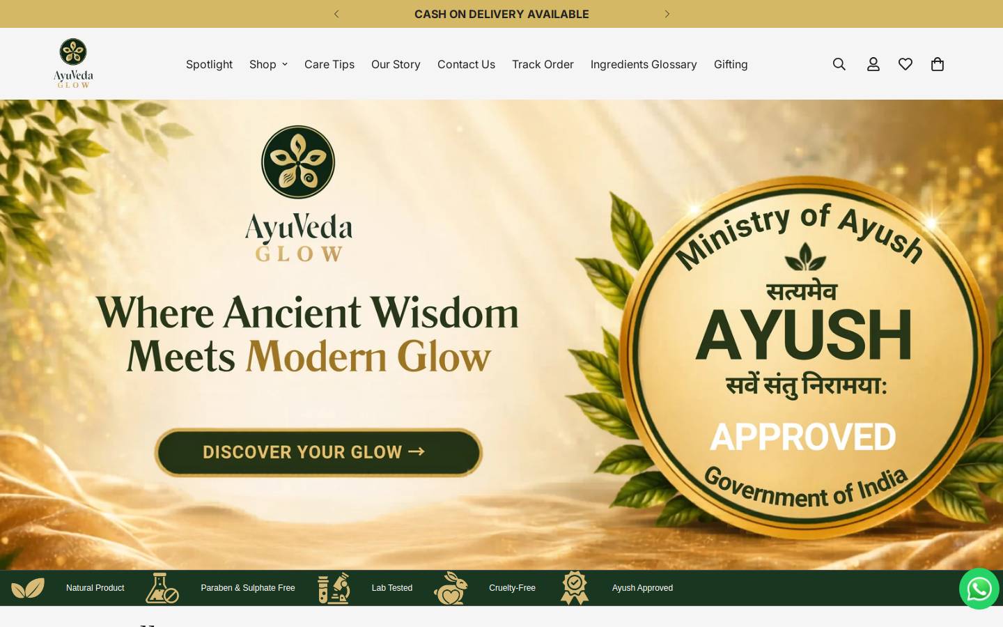 Ayuvedaglow homepage screenshot
