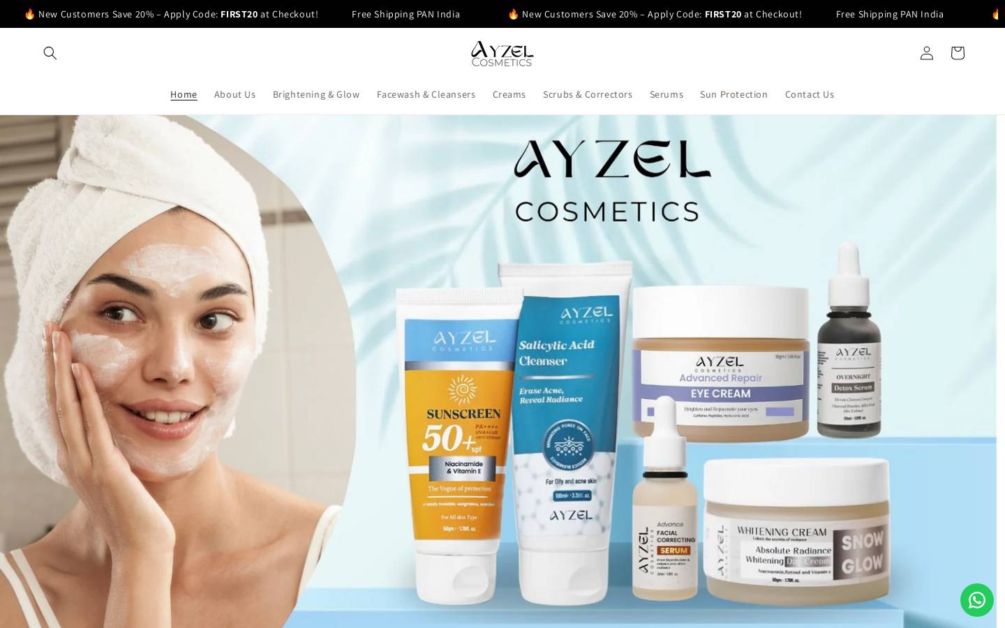 Ayzelcosmetics homepage screenshot