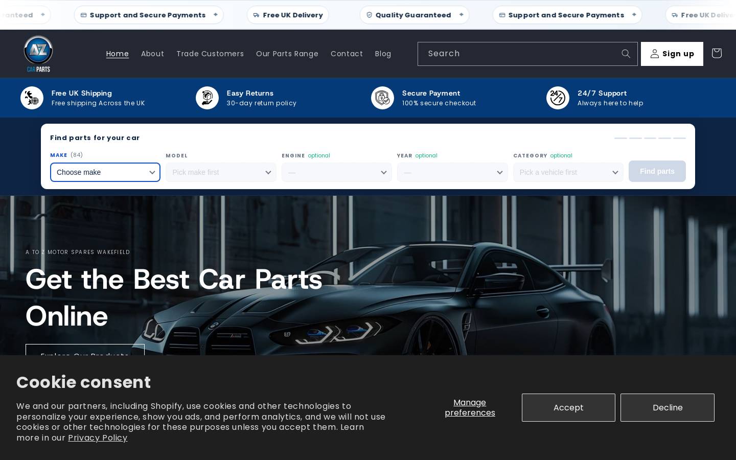 AZCARPARTSUK Wakefield homepage screenshot