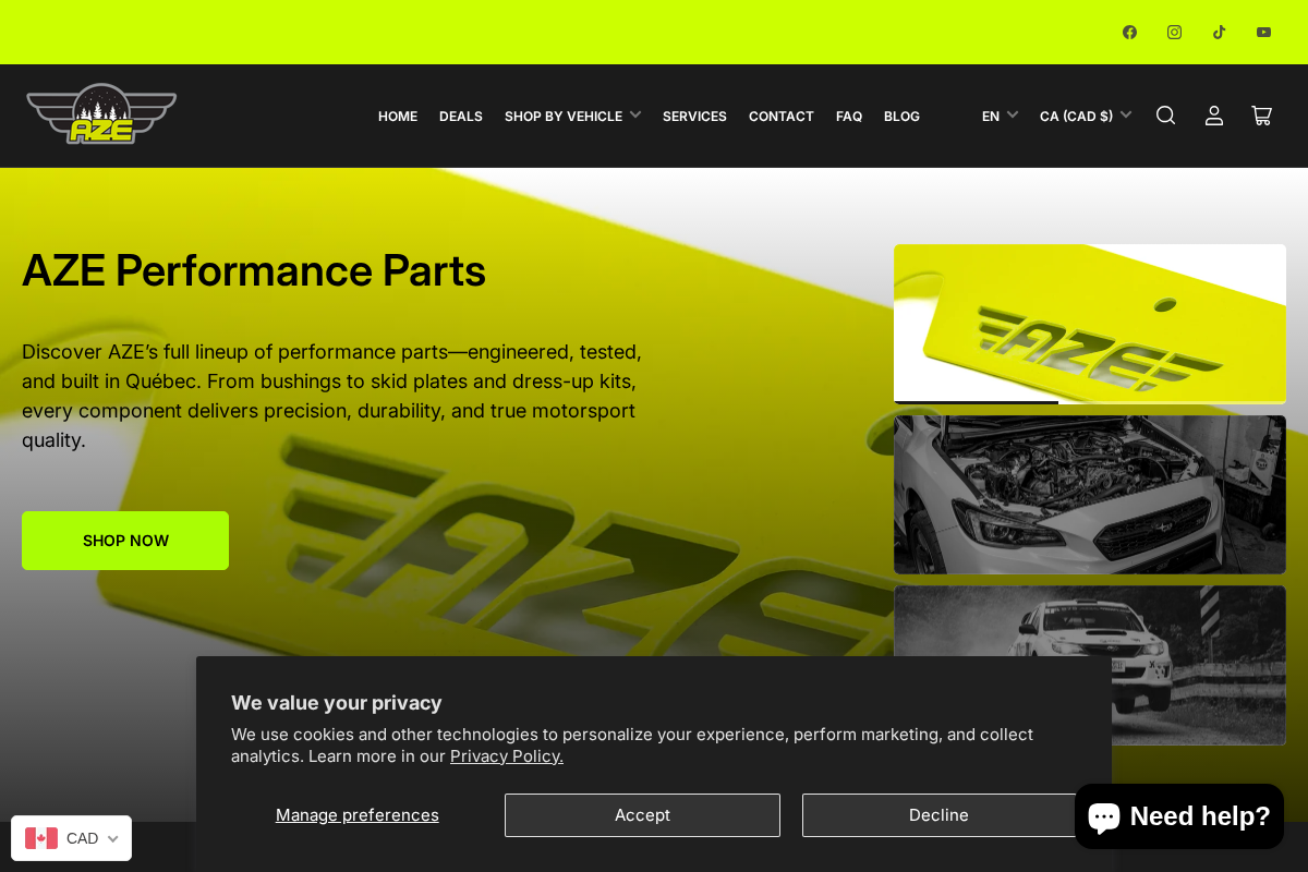 azeperformance.com homepage screenshot