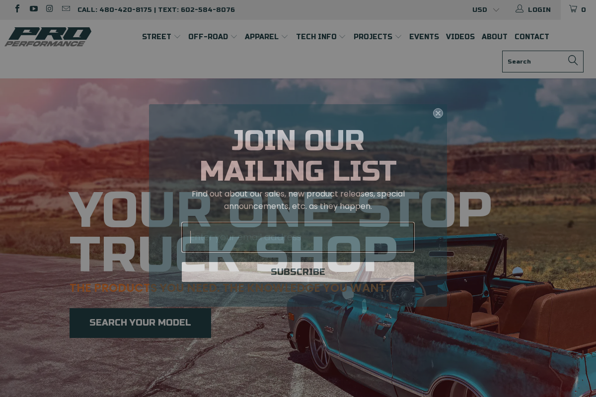 Pro Performance homepage screenshot