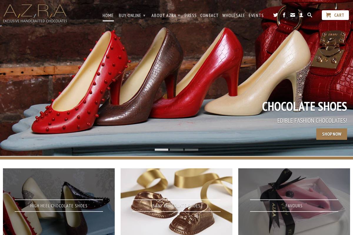azrachocolates.co.uk homepage screenshot