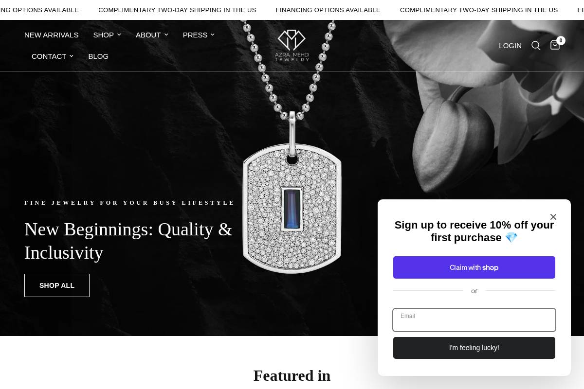 azramehdijewelry.com homepage screenshot